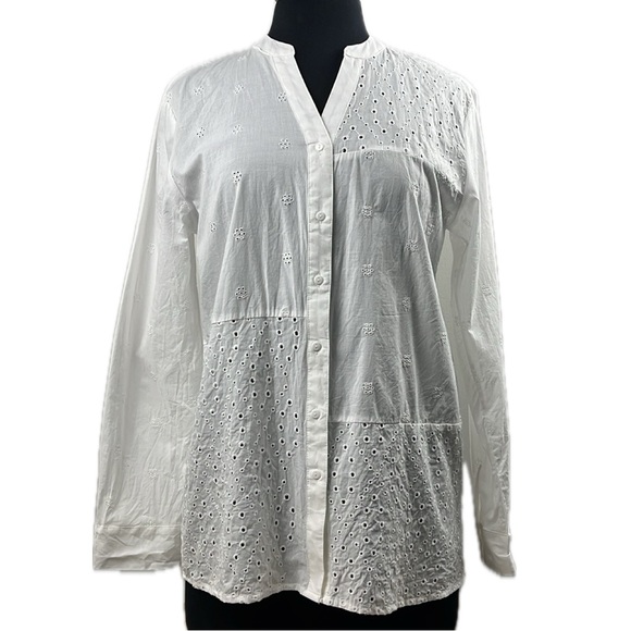 Liv Los Angeles White Cotton Eyelet Lace Blouse Shirt Sz M Cottagecore Prairie - Picture 1 of 15